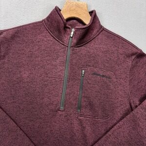 Eddie Bauer Sweater Mens XL Quarter Zip Pullover Red Chest Pocket Hiking Outdoor